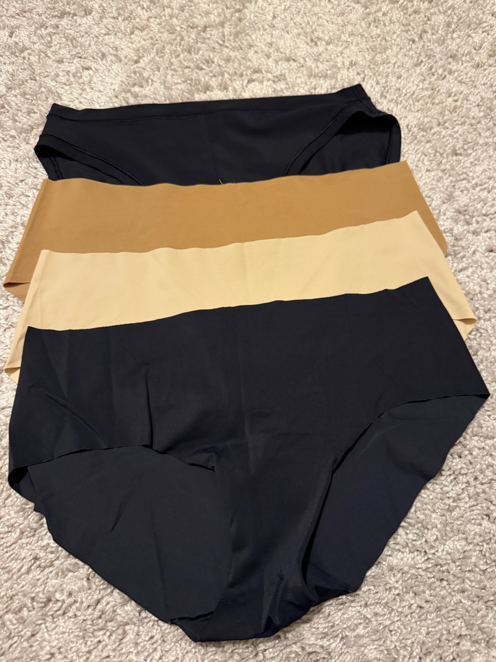Harper Wilde Seamless bikini Trio in Black, Camel, and nude